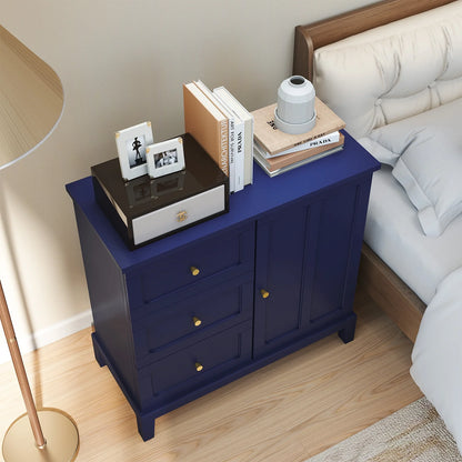 CBJCBJ 31.7"Storage Cabinet, Classical 3 Drawers & 1 Door Design with Gold-Tone Handles, Multi-Use Organizer for Living Room, Kitchen, BathroomBLUE)