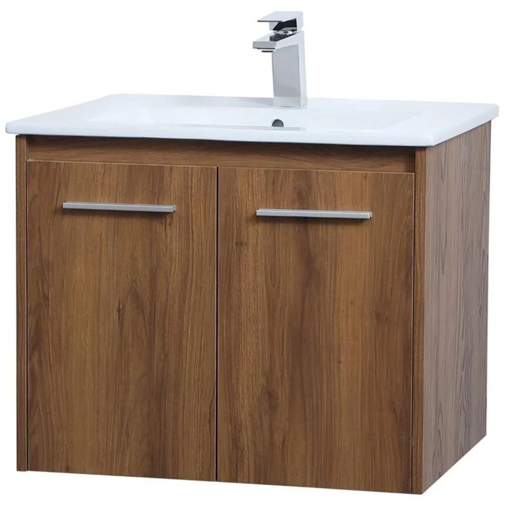 24 inch Single Bathroom Floating Vanity in Walnut Brown
