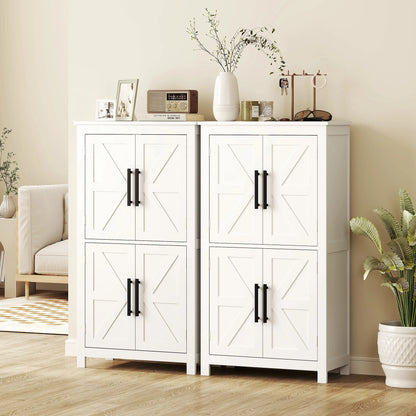 HOMCOM Bathroom Floor Cabinet, Farmhouse Bathroom Cabinet with Doors, White