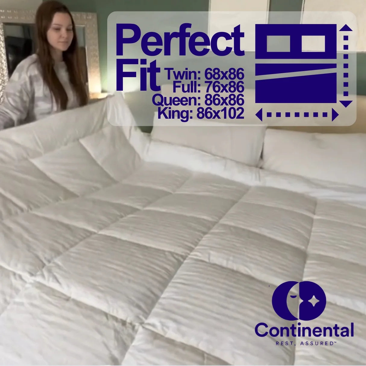 Continental Bedding Affinity All Season Down Alternative 100% Cotton Quilted Comforter Full Size Duvet Insert 76x86 Inch