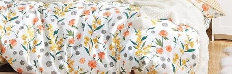 Say Yes Bedding Estella Orange Floral 100% Cotton Reversible Comforter Set, Queen/Full Size