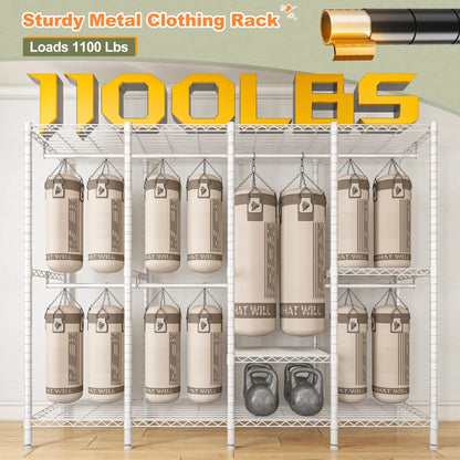EnHomee 76"W Clothes Rack with Cover,1100LBS Heavy Duty Wardrobe Closet Organizer,Adjustable Portable ClosetBlack