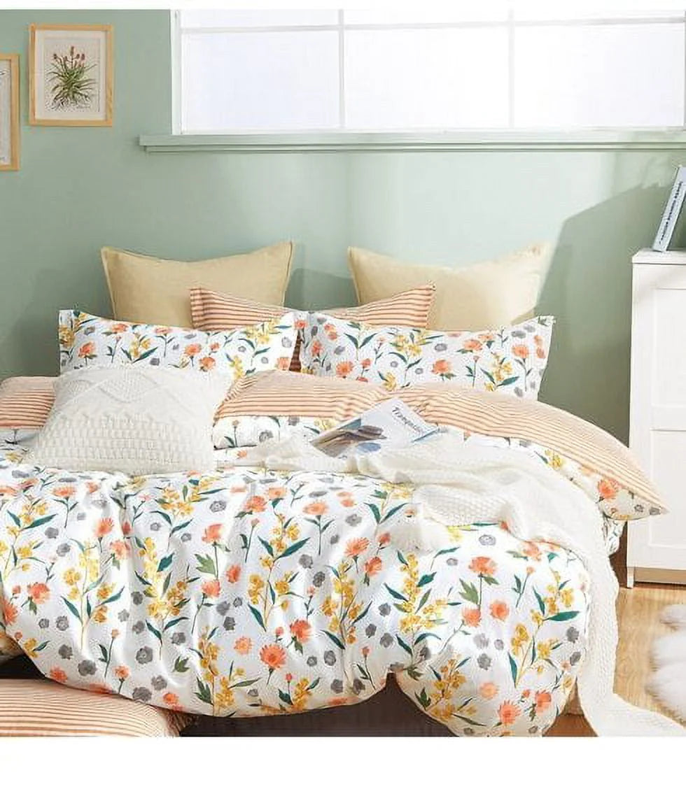 Say Yes Bedding Estella Orange Floral 100% Cotton Reversible Comforter Set, Queen/Full Size