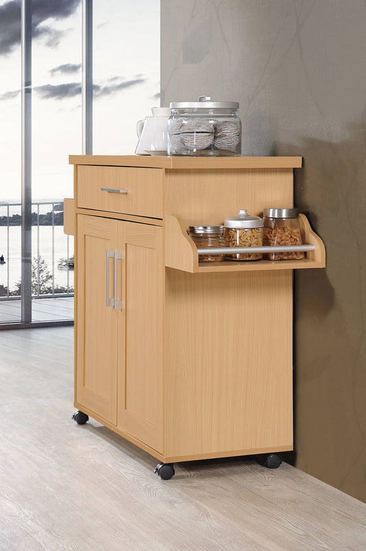 Hodedah Kitchen Cart with Spice Rack plus Towel Holder, Beech