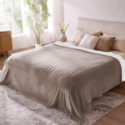 Ocuuziisu Electric Blanket 90" x 100" King Size Heated Blanket, Flannel and Sherpa, 10 Hour Auto-off, 9 Heat Settings, Fast Heating, Machine Washable, Gray