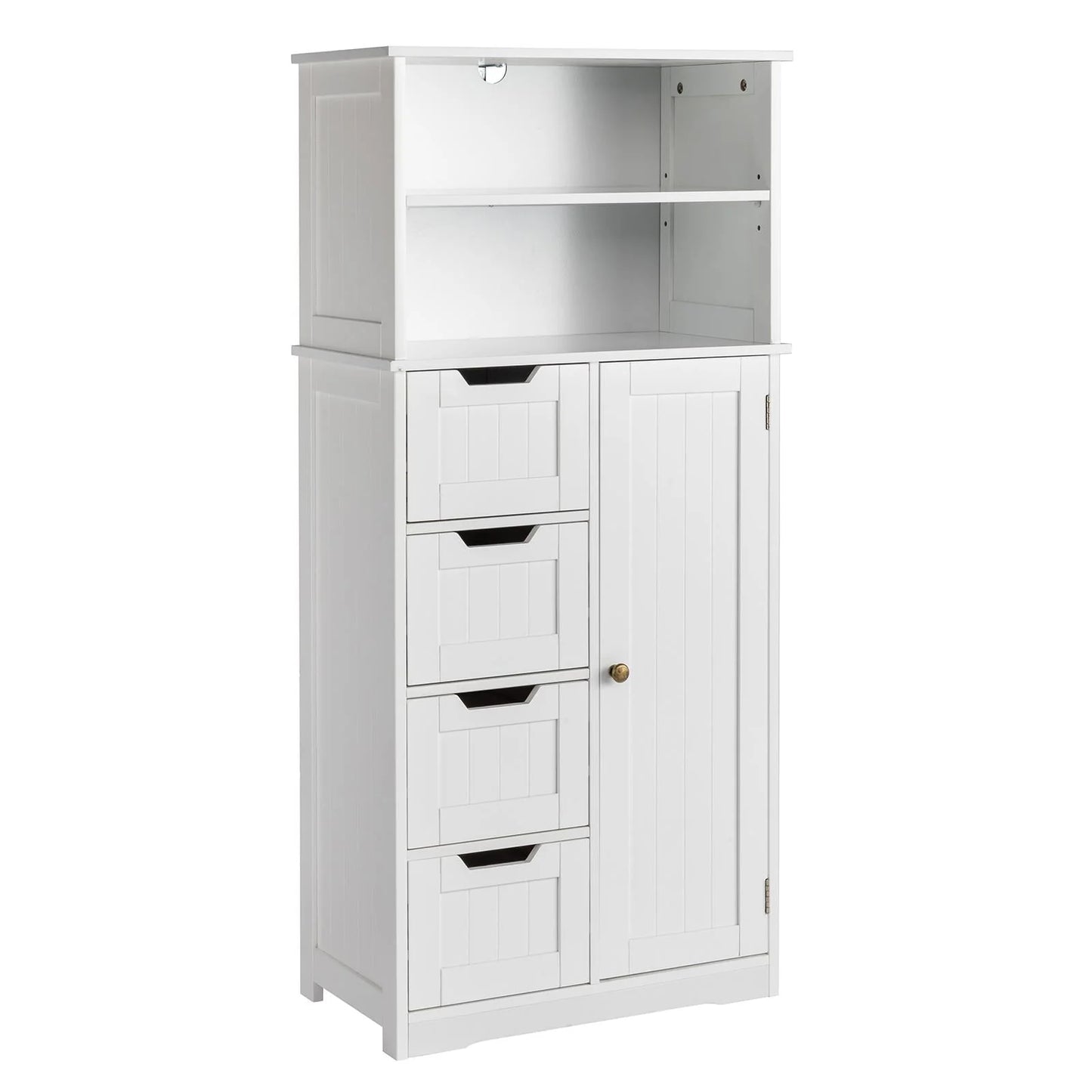 Ktaxon Freestanding Bathroom Floor Cabinet, Multipurpose Storage Cabinet with 4 Drawers, 1 Cupboard & Adjustable Shelves for Kitchen Living Room Bedroom, White