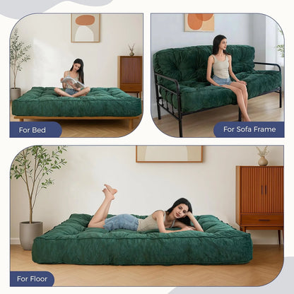 XH 8" Futon Mattress, Full Size Extra Thick Futons Sofa Couch Bed for Adults, Velvet Floor Mattress Shredded Foam Filling (Frame Not Included)