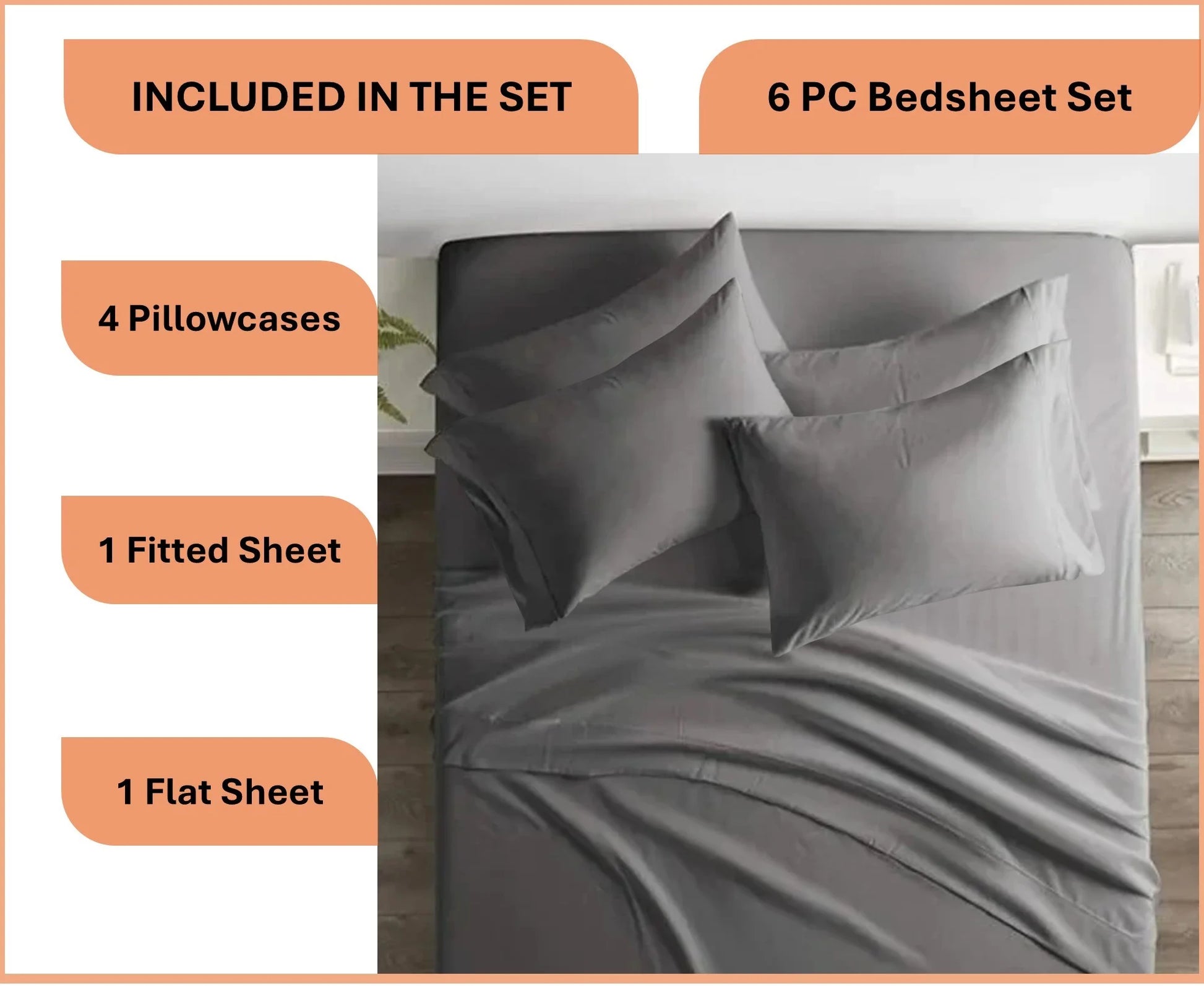 700 Thread Count, 100% Giza Egyptian Cotton Bedding Set, 6-PC Sheets Set, 12 Inch Deep Pocket of Fitted Sheet, Soft Sateen Weave Breathable - Black, Twin