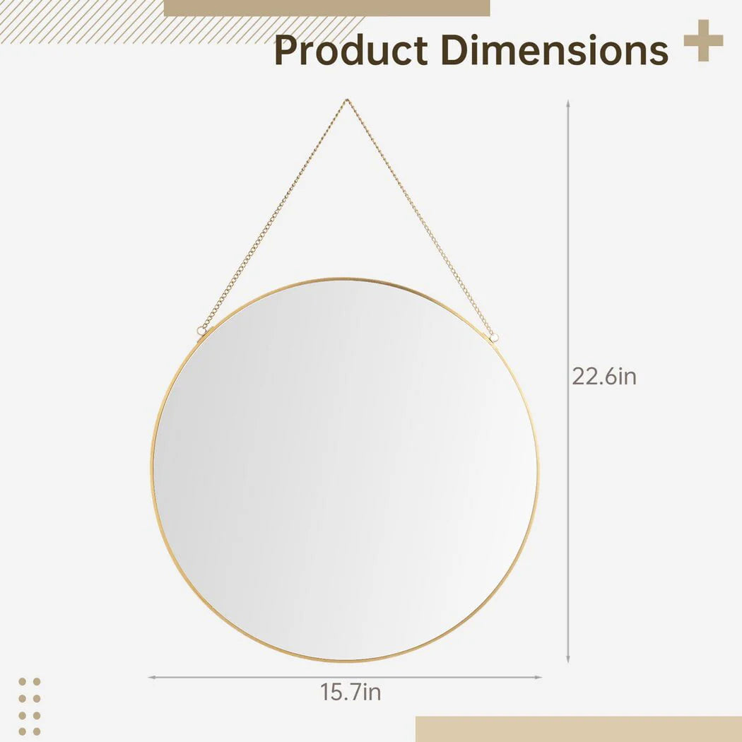 Wall Mirror, 15.7in Hanging Round Mirror with Chain, Golden Metal Frame Circle Mirror for Bathroom, Bedroom, Living Room, Entryway