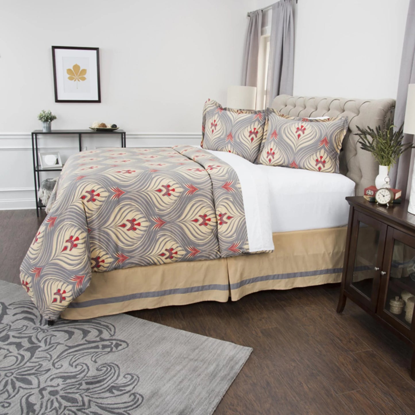 Rizzy Home BT4142 GOLD/Gray COTTON 30'S Printed King Three piece Beddings set.
