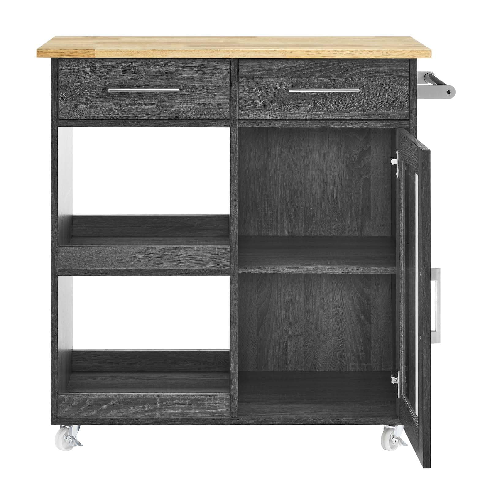 Culinary Rolling Kitchen Cart with Storage in Charcoal Natural - 3 Tiers Kitchen Island on Wheels with Towel Bar, Functional as a Coffee Station, Bar Cabinet or Butcher Block Island