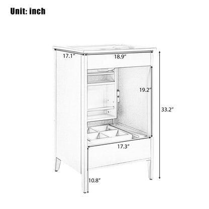 20.3 Inch Bathroom Vanity with Ceramic Sink, Solid Wood Small Single Vanity with Drawer and Soft Close Doors, White Modern Bathroom Cabinet with Storage