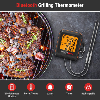 TThermoPro TP920w 500FT Wireless Bluetooth Meat Thermometer with Dual Temperature Probe Smart Digital Cooking BBQ Thermometer for Grilling Oven Food Smoker Thermometer, Rechargeable