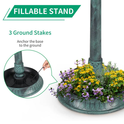 UBesGoo Bird Bath Dark Green 42 Inch w/Solar Light Antique Copper Weather Resistant Birdbaths
