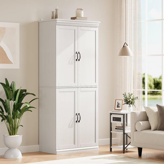 Ataucjin 70" Tall Kitchen Pantry Cabinet, Freestanding Cupboard Kitchen Pantry Storage Cabinet, Freestanding Cupboard with Doors and Adjustable Shelves, for Bathroom, Dining Room, Living Room