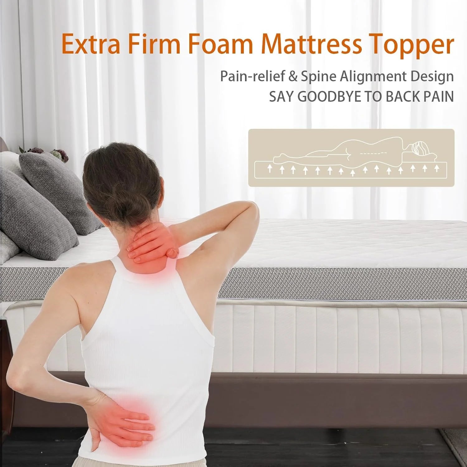 3-Inch Extra Firm Mattress, Pain Relief Foam Mattress For Extra Support, High-Density Foam Mattress Pad With Removable Cover, Odourless, Certipur-Us Certified 80" x76"