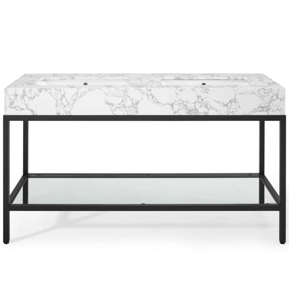Modway Kingsley 60" Black Stainless Steel Bathroom Vanity in Black White