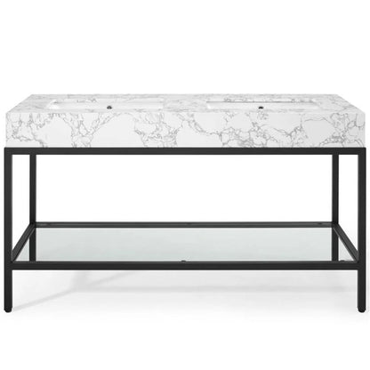 Modway Kingsley 60" Black Stainless Steel Bathroom Vanity in Black White