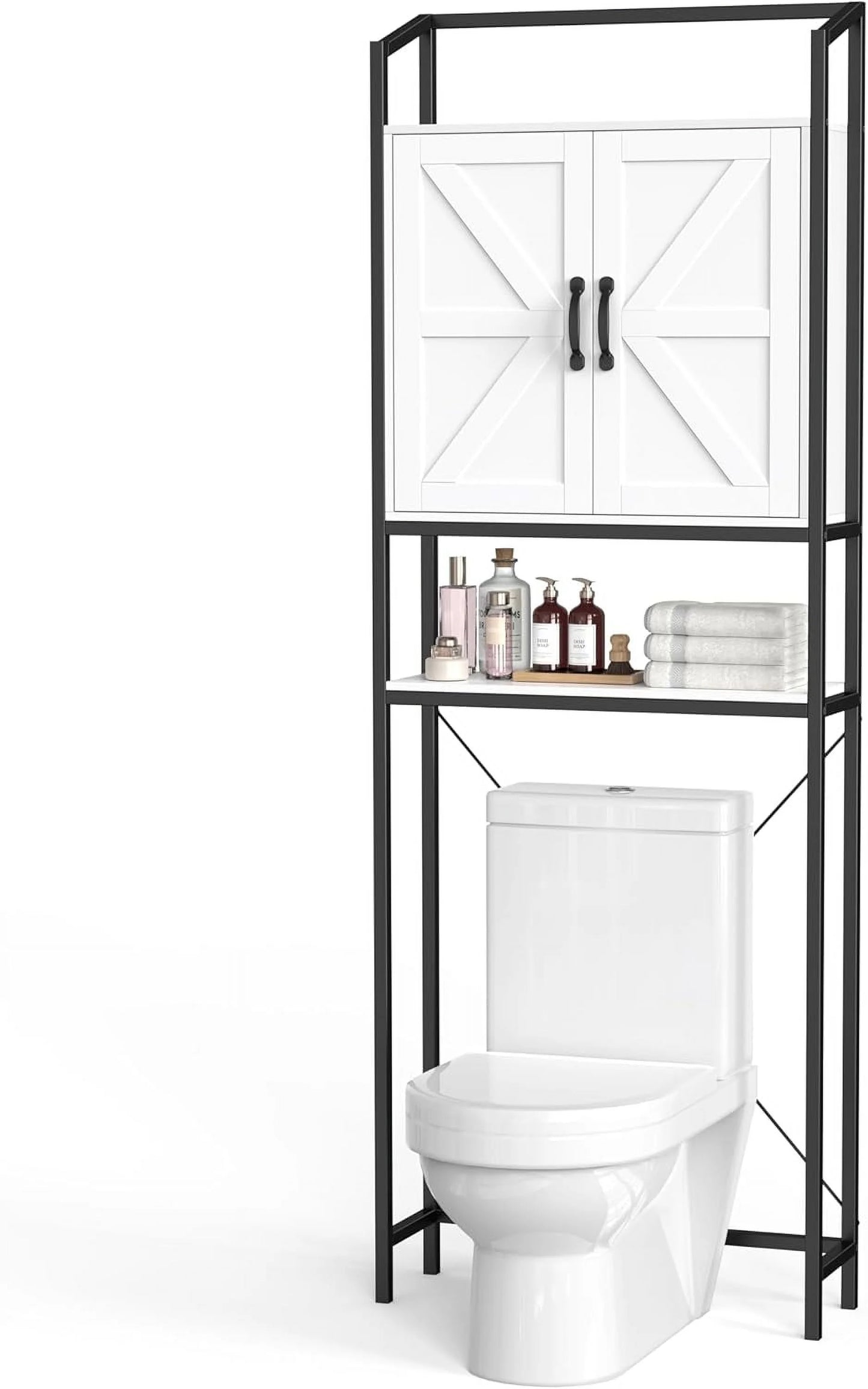 Frmobepts Over the Toilet Bathroom Storage Cabinet Space Saver with 2 Doors and 2 Storage Shelves, White