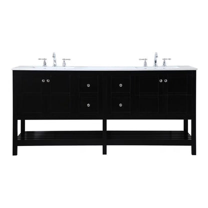 Elegant Decor Theo 72" Steel and Solid Wood Double Bathroom Vanity in Gray