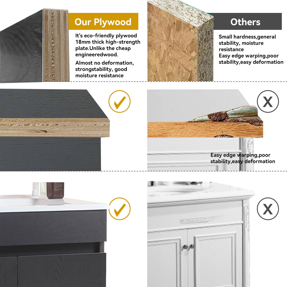 30 Inch Modern Wall-Mounted Bathroom Sink Cabinet, Floating Bathroom Vanity with Storage and Two Soft Close Doors, Bathroom Vanity with Sink, Faucet Not Included,Solid Wood, Black.