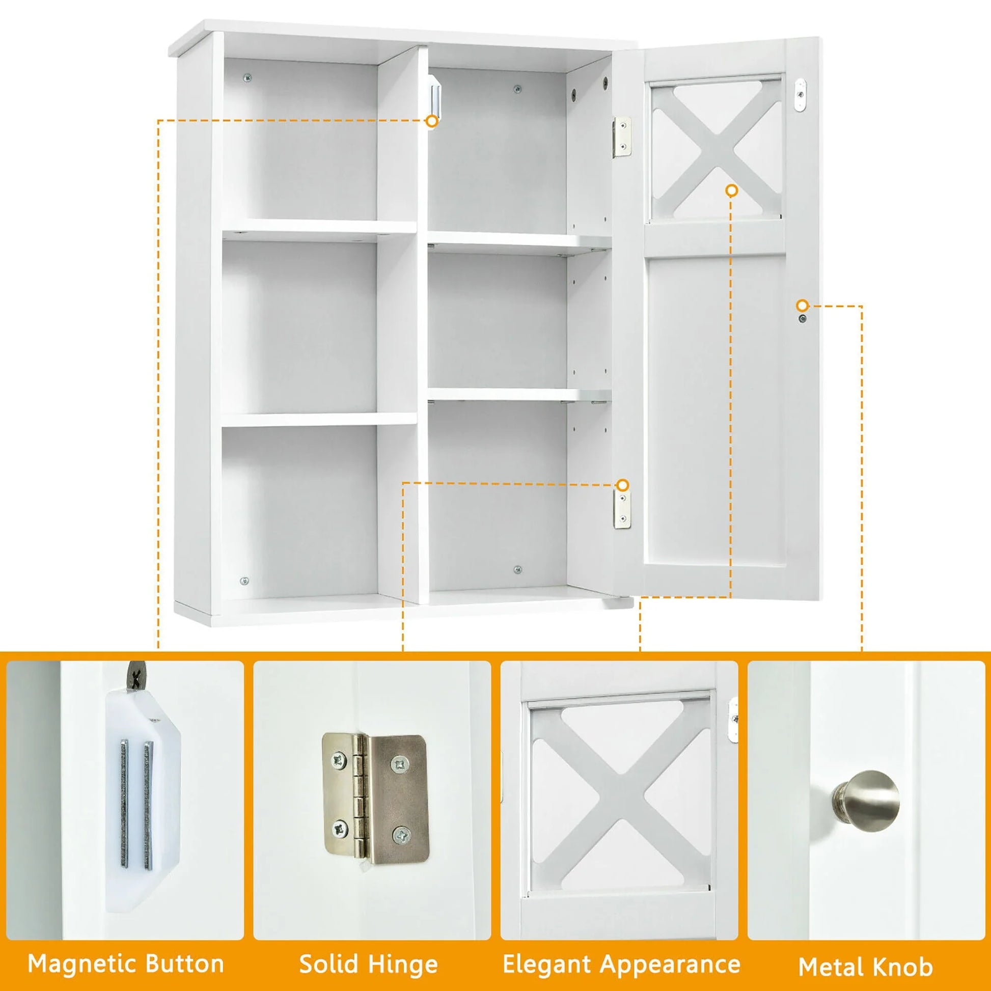 Costway Wall-Mounted Cabinet Bathroom Storage 2-Tier Shelf Multipurpose Organizer White