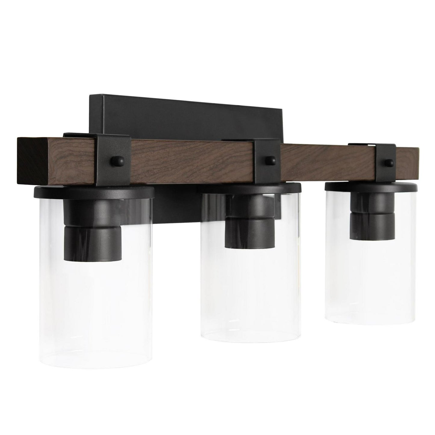 Elegant Designs Industrial Rustic Lantern Restored Wood Look 3 Light Bath Vanity. Brown