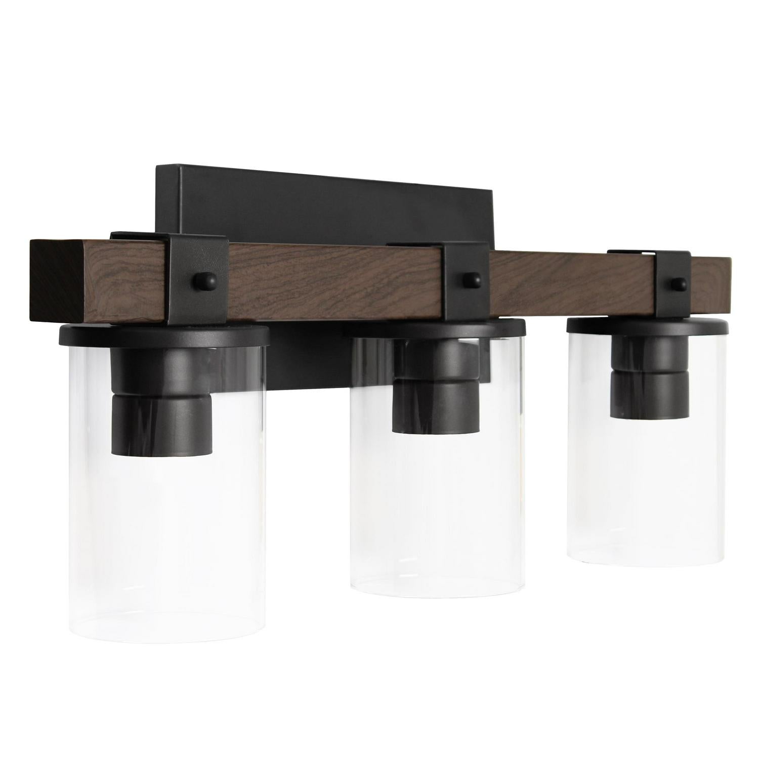 Elegant Designs Industrial Rustic Lantern Restored Wood Look 3 Light Bath Vanity. Brown