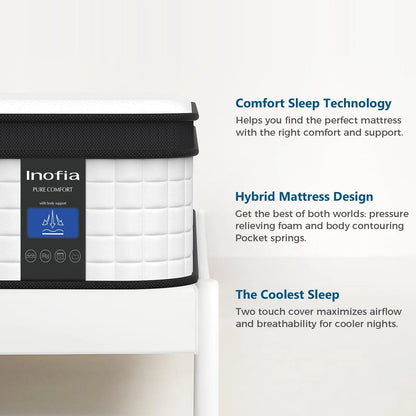 Inofia 10 Inch Hybrid Queen Size Mattress in a Box with Responsive Memory Foam, Multiple Sizes
