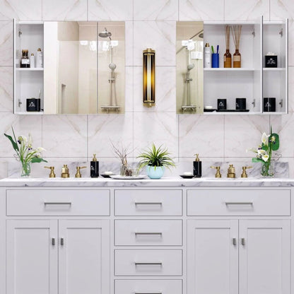 Homfa Medicine Cabinet with Mirror for Bathroom, 3 Door Wall Mounted Storage Mirror Cabinet with Adjustable Shelves White