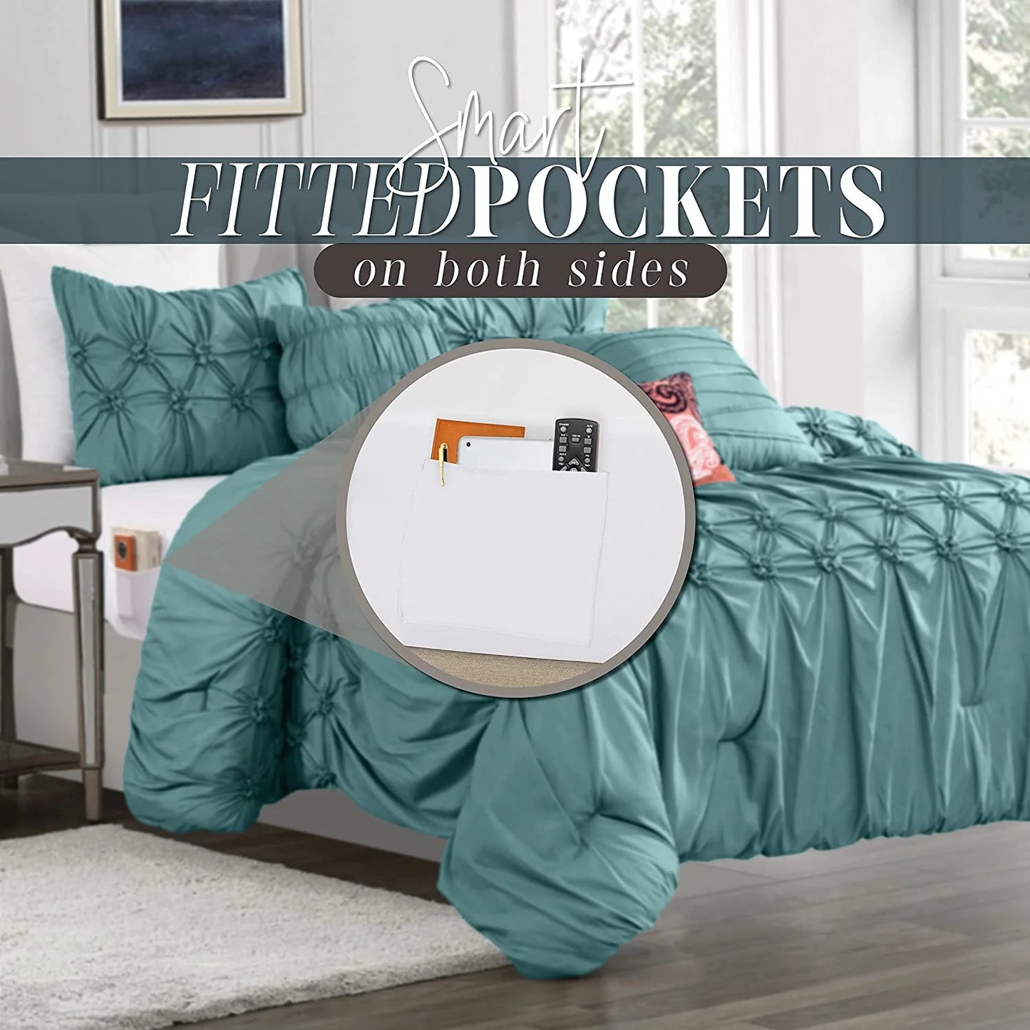 Elegant Comfort 12-Piece Bed-in-a-Bag, Ella Microsuede Comforter Collection with 6-Piece Sheet Set, Smart Pockets and Decorative Pillows, All Season Bedding, Full/Queen, Mint Green