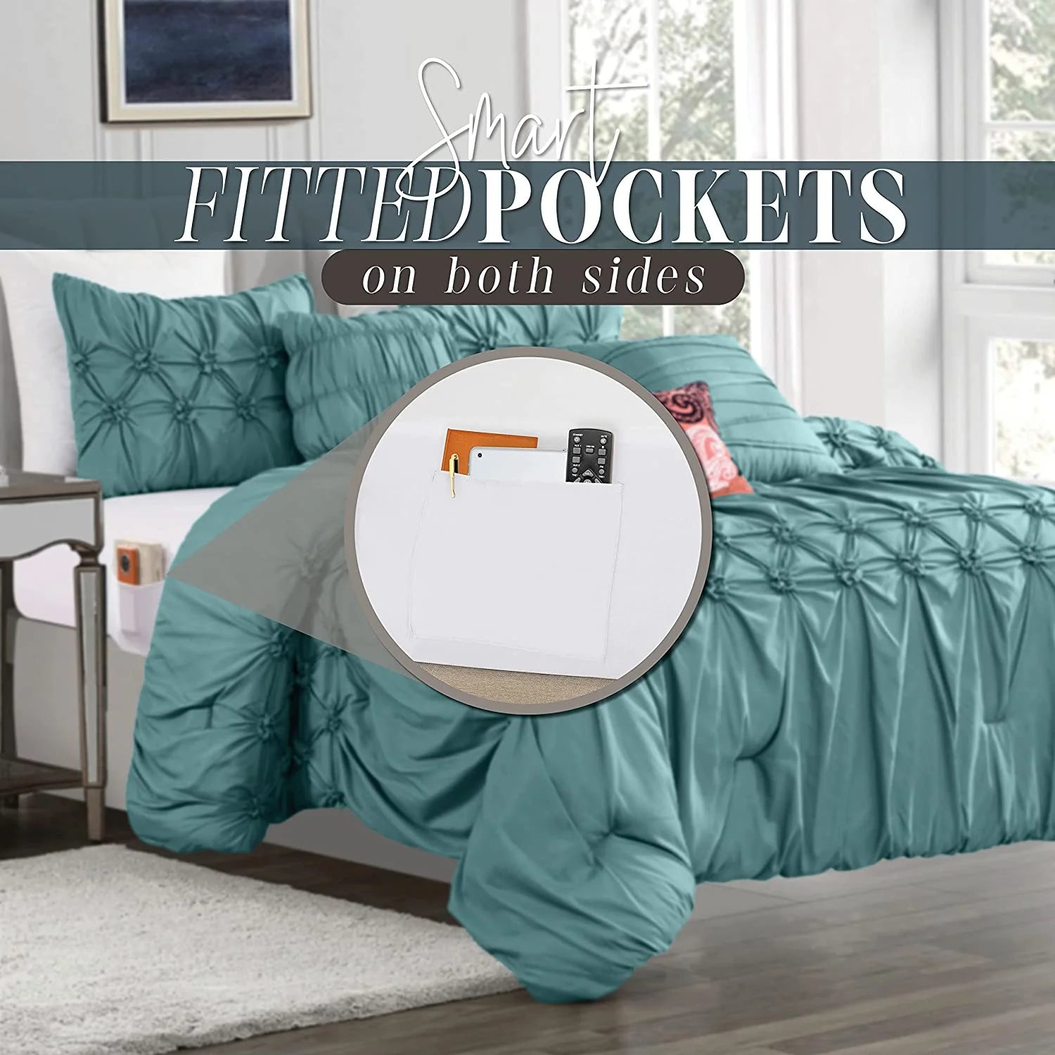 Elegant Comfort 12-Piece Bed-in-a-Bag, Ella Microsuede Comforter Collection with 6-Piece Sheet Set, Smart Pockets and Decorative Pillows, All Season Bedding, Full/Queen, Mint Green