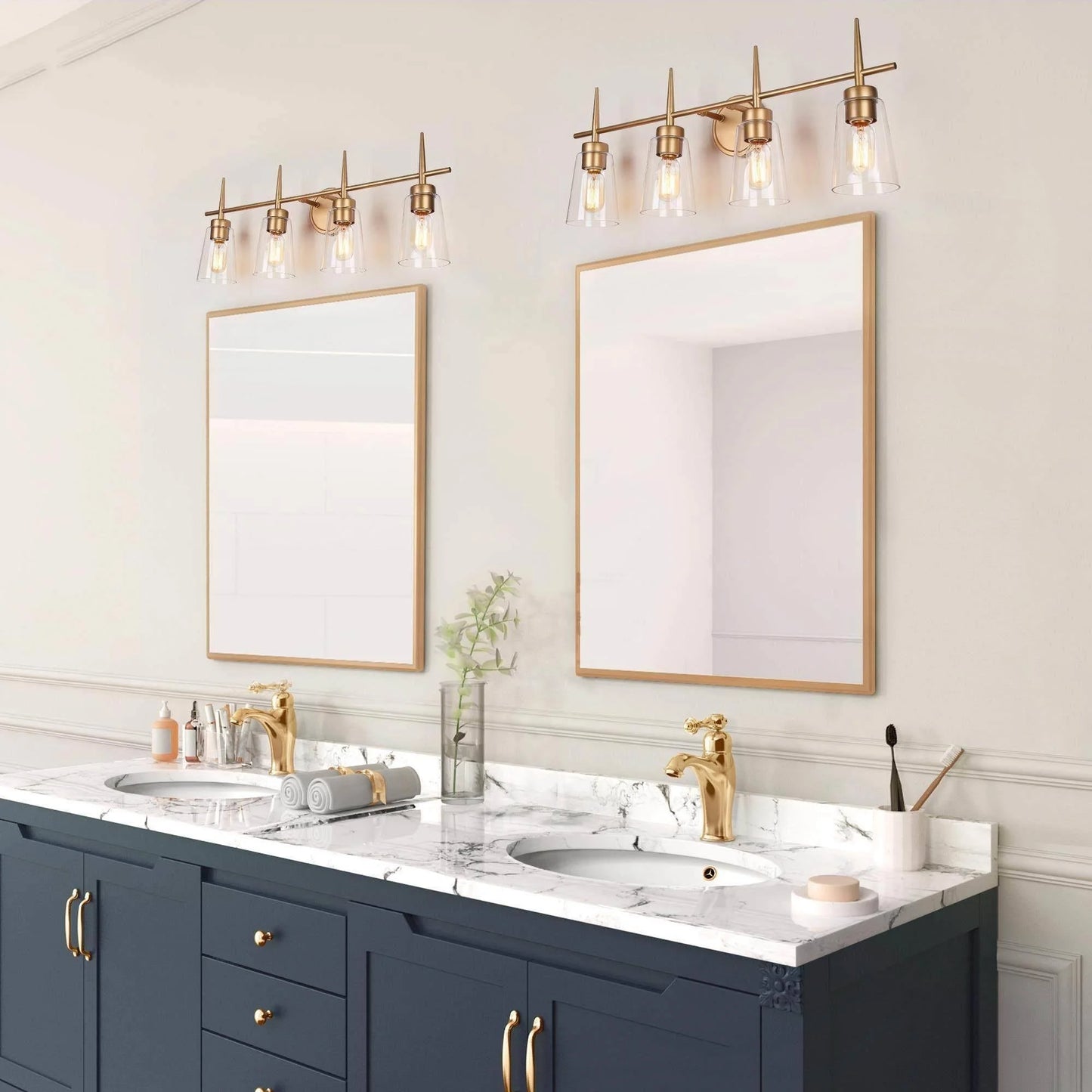 Modern 4/3/2-Light Farmhouse Linear Bathroom Vanity Lights Dimmable Wall Sconces with Clear Glass Shade L 20'' 3-light L20"x W6"x H 11.5" Painted 13