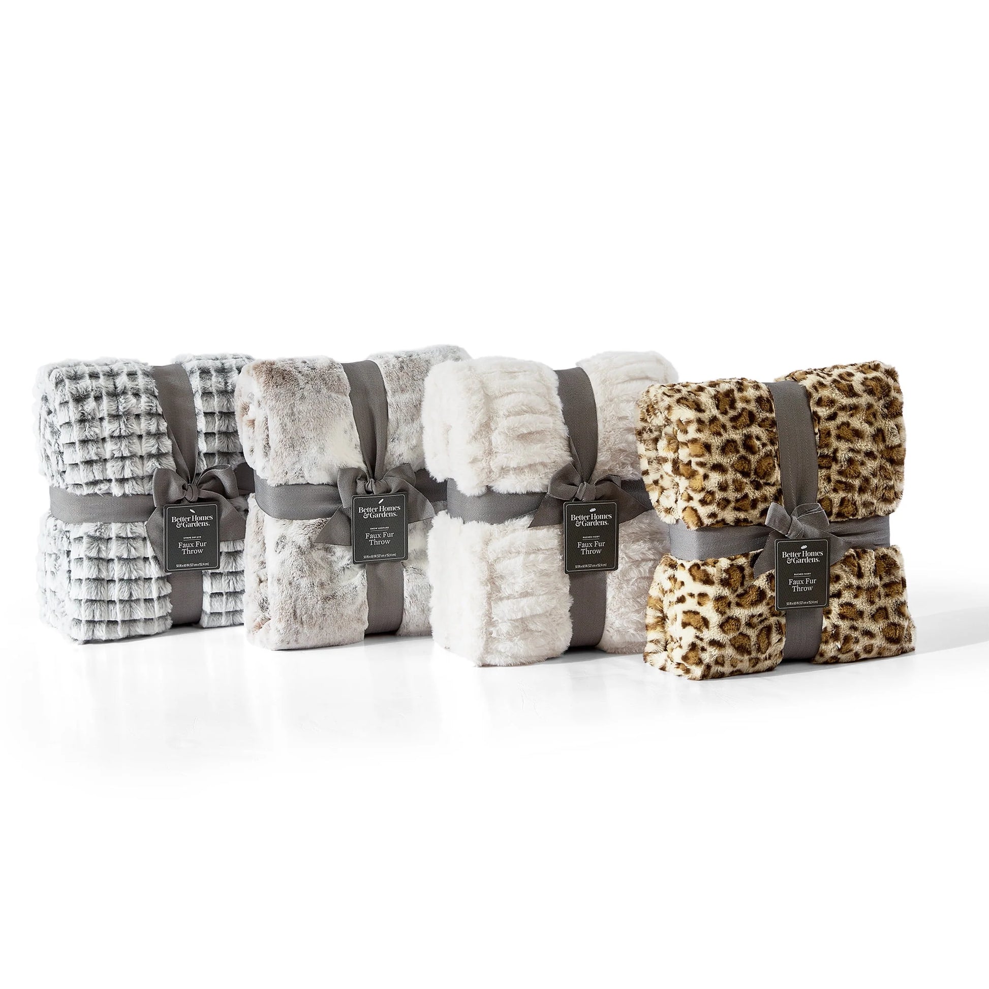 Better Homes & Gardens Ruched Faux Fur Throw Blanket, White, Standard Throw