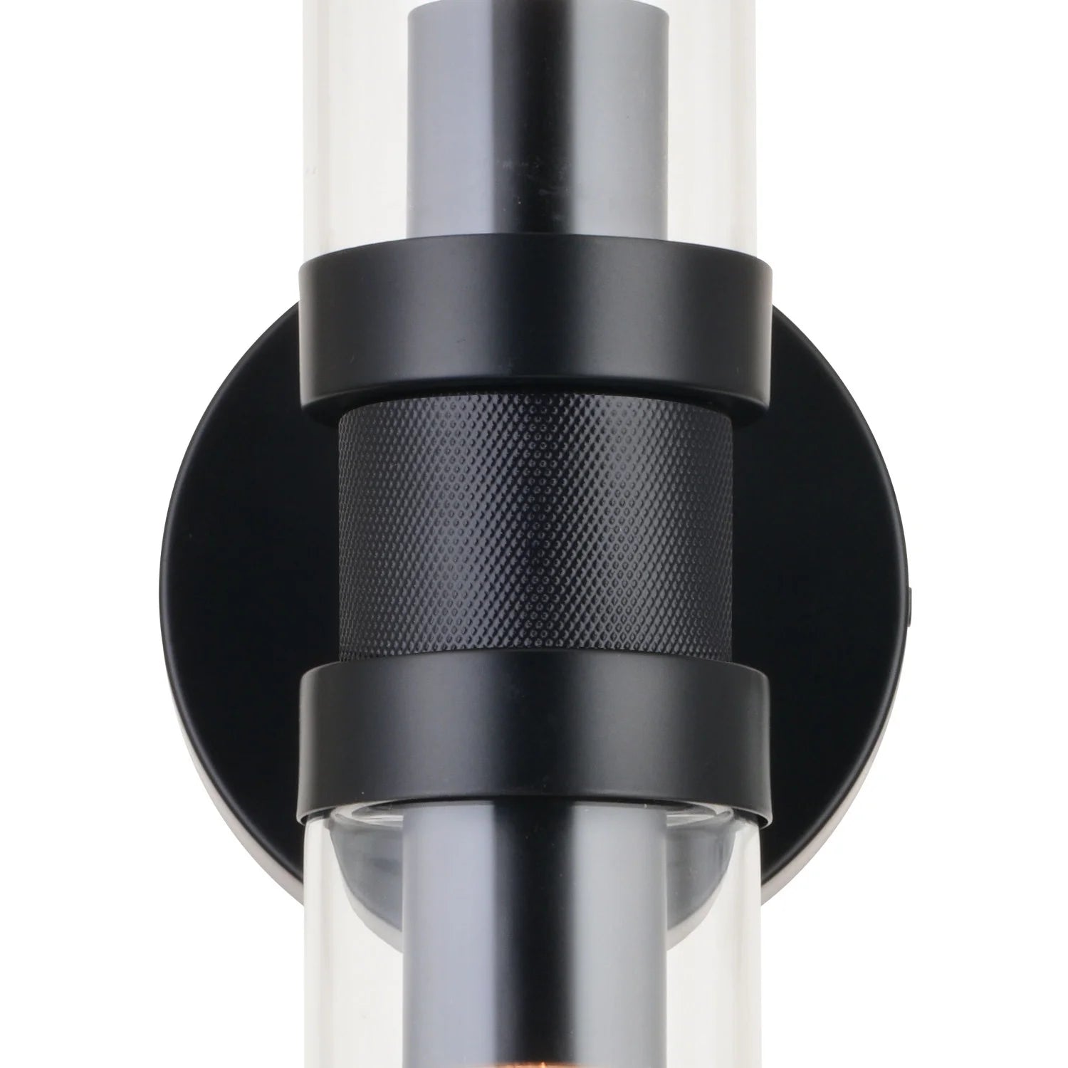 Levitt 2 Light Black Industrial Bathroom Vanity Wall Fixture with Clear Tube Glass