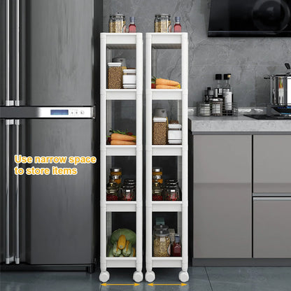 Untyo 5-Tier Slim Bathroom Storage Cart with Rolling Wheels,Kitchen Rolling Utility Cart for Narrow Space, White