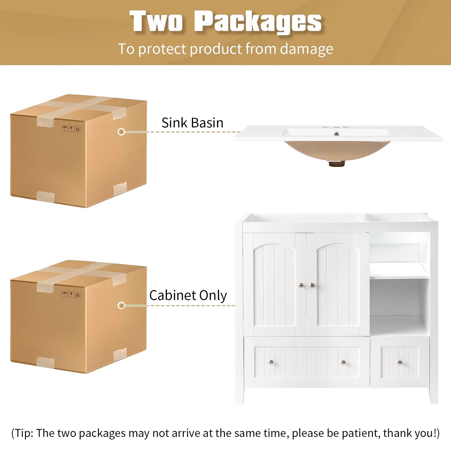 Ktaxon Modern 36'' Bathroom Vanity Set with Sink Ceramic Top, Freestanding Cabinet Storage Space Saver, White (Split Two Packages for Delivery)