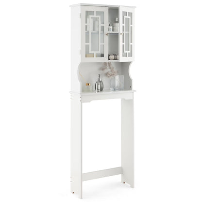 Costway Over the Toilet Storage Bathroom Spacesaver Cabinet Tower Organizer Shelf & Doors White