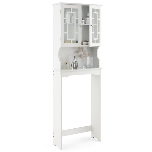 Costway Over the Toilet Storage Bathroom Spacesaver Cabinet Tower Organizer Shelf & Doors White