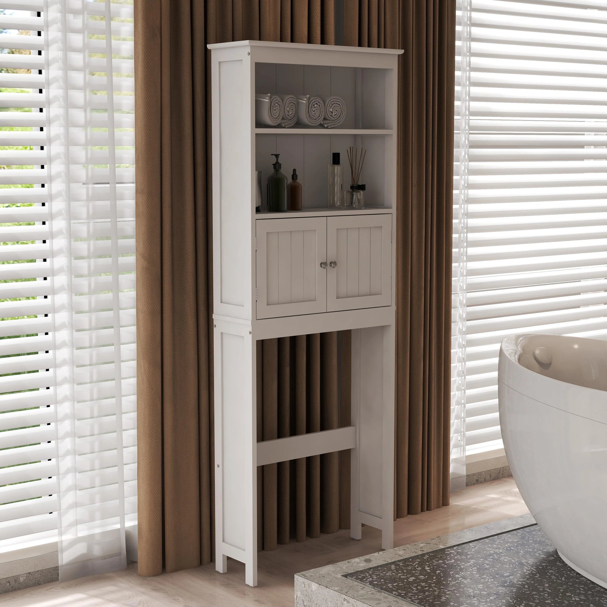 Ktaxon Over The Toilet Bathroom Storage Cabinet and Shelf with 2 Doors Bathroom Spacesaver, White