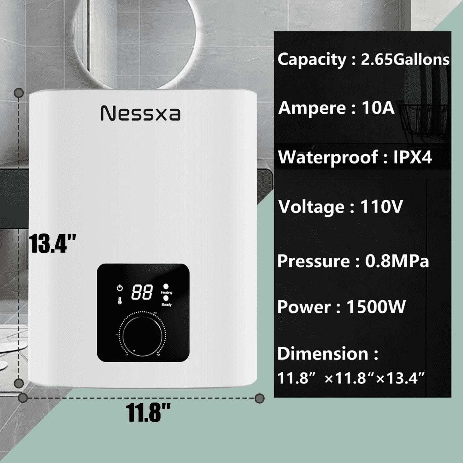 8 gallon mini instant electric water heater, 110V/1500W, kitchen sink quick heating water heater, bathroom household energy-saving water heater, instant heating, saving electricity and space