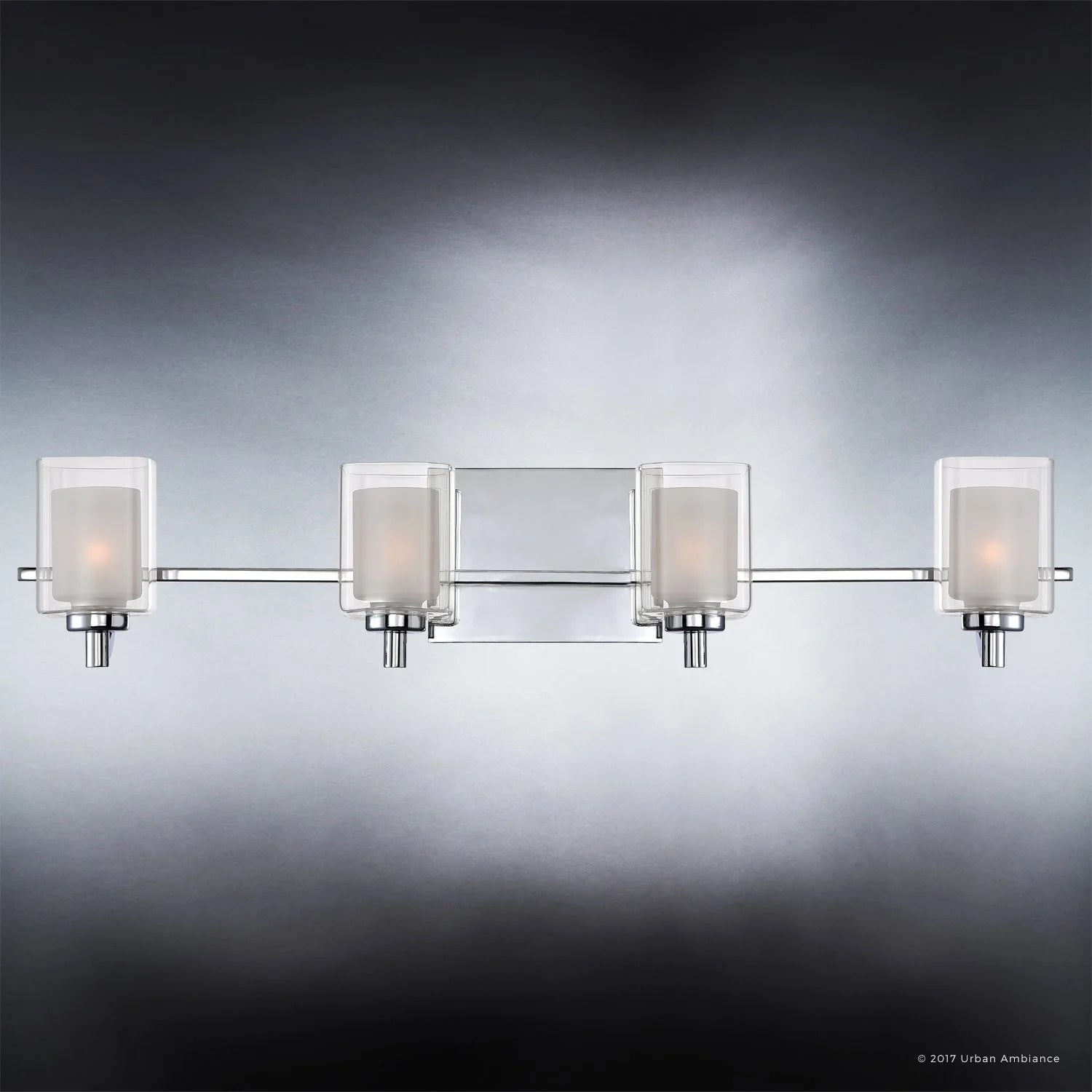 Urban Ambiance Luxury Modern Bathroom Vanity Light, Large Size: 6"H x 29"W, with Posh Style Elements, Polished Chrome Finish and Sand Blasted Inner Glass, Clear Outer Glass, UQL2404