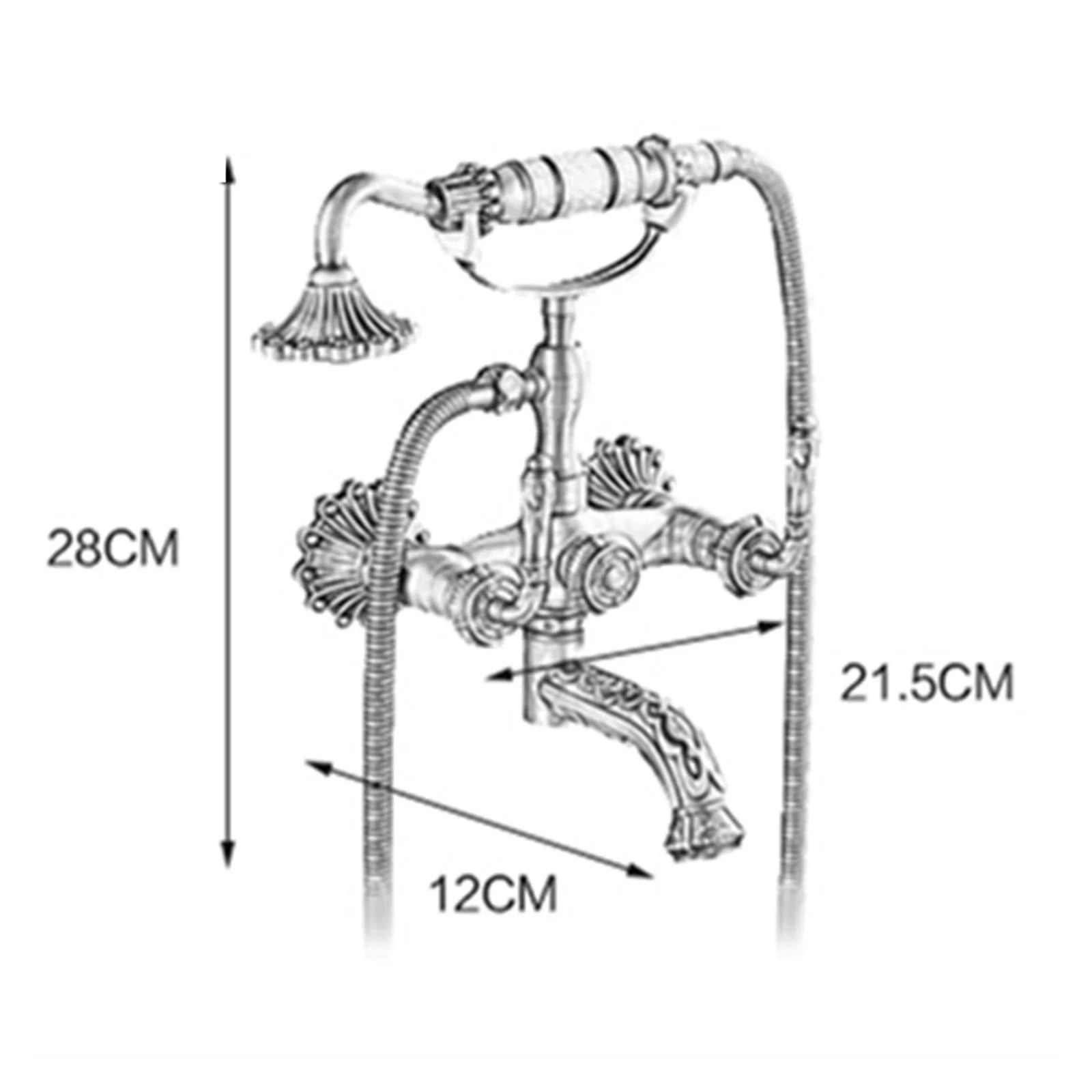 Antique Brass Bathtub Shower Faucets Set, Wall Mounted Bath Shower Set Swivel Tub Spout Bath Shower Dual Control Carved Mixer Tap