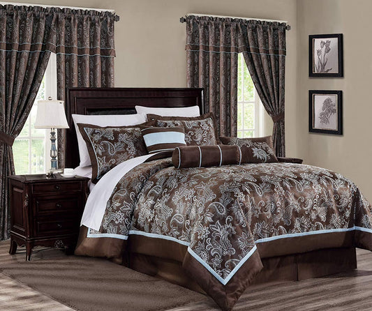 Chezmoi Collection Floral 7 Piece Bedding Sets, Queen with Comforter, Shams, Bed Skirt, Cushion, Breakfast Pillow, Neck Roll