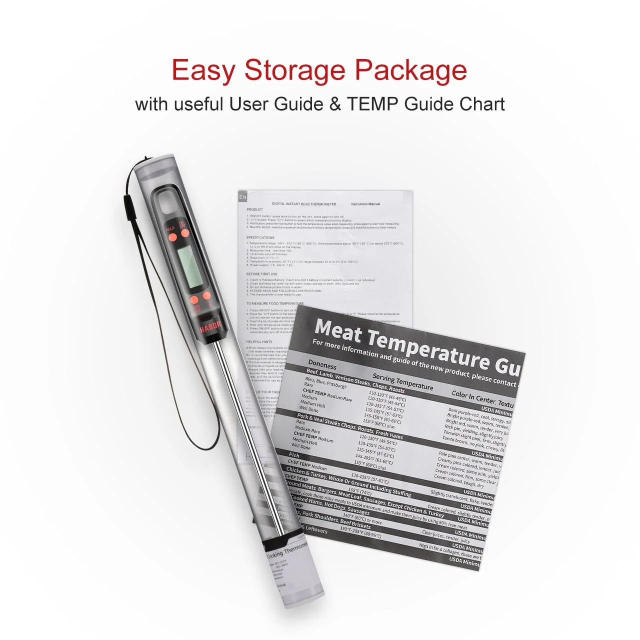 Habor Meat Thermometer, Instant Read Digital Cooking Thermometer, Grilling Thermometer with Super Long Probe for Kitchen BBQ Grill Smoker Meat Oil Milk Yogurt Temperature