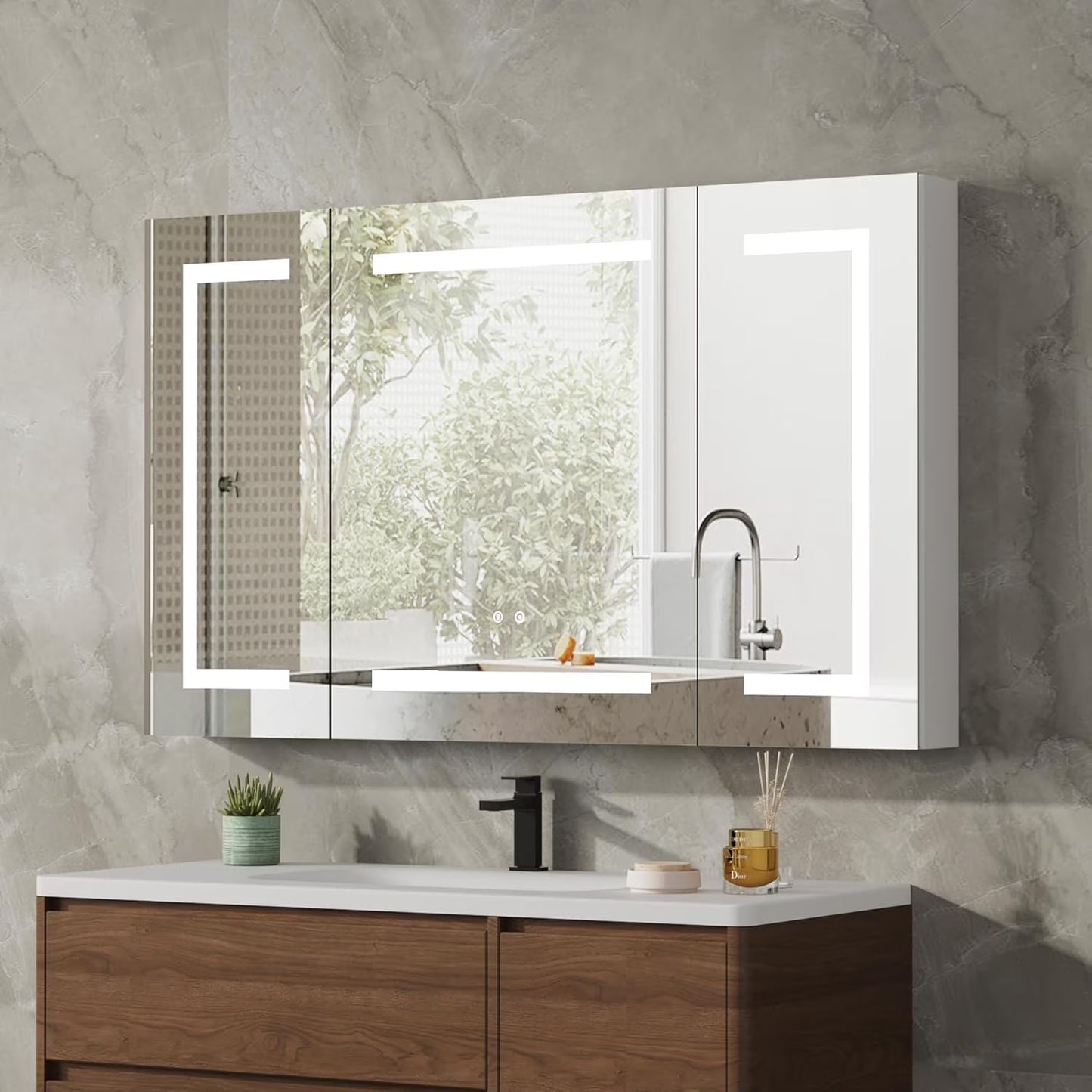DEYGIA Medicine Cabinet with LED Mirror for Bathroom, 24''x30'' Aluminum, Wall Mounted Led Medicine Cabinet, Defog, Stepless Dimming, 3 Colors, 2 Outlets, 2USB (24'' x 30°?Single Door)