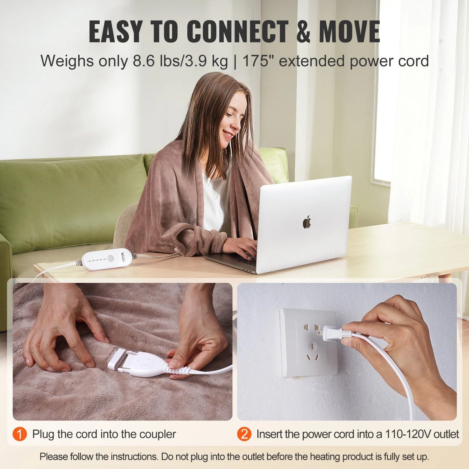 HCY Heated Blanket Electric Throw, 100" x 90" King Size, Soft Flannel Heating Blanket with 10 Hours Timer Auto-off & 5 Heating Levels, Dual Control, Machine Washable, ETL & FCC Certification (Beige)