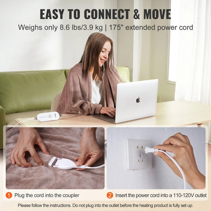 HCY Heated Blanket Electric Throw, 100" x 90" King Size, Soft Flannel Heating Blanket with 10 Hours Timer Auto-off & 5 Heating Levels, Dual Control, Machine Washable, ETL & FCC Certification (Beige)
