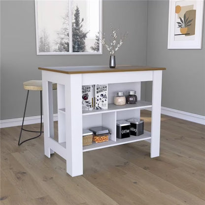 Depot E-Shop Delos 40 Kitchen Island with 2 Shelves, Drawer, 4 Legs, and Towel Rack, Black/Light Oak
