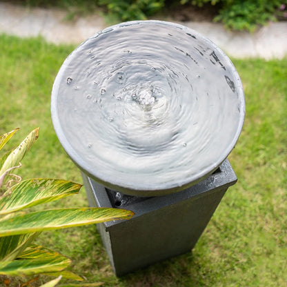 CoSoTower 35.5" Polyresin Gray Zen Bowl Water Fountain, Outdoor Bird Feeder/Bath Fountains, Relaxing Water Feature for Garden Lawn Backyard Porch